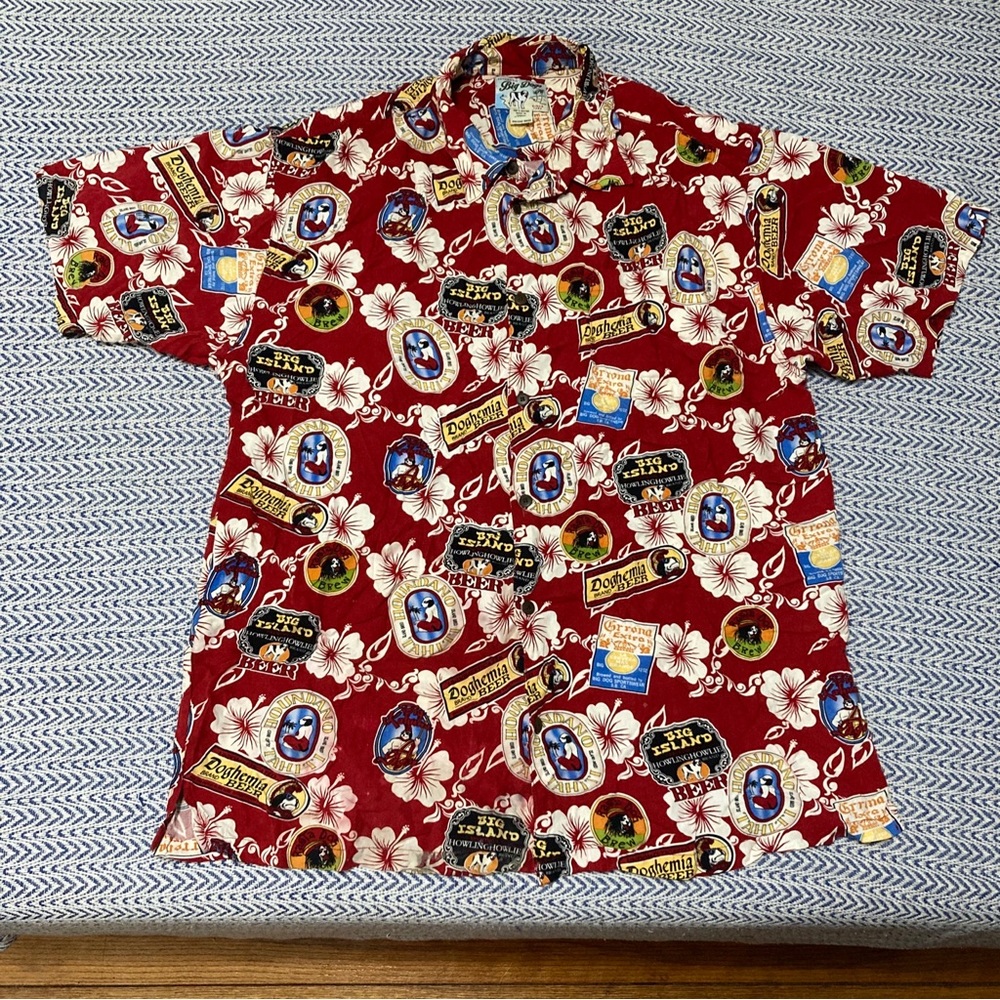 Big Dogs Authentic Hawaiian All Over Print Beer Button Down Shirt Men’s Size XL